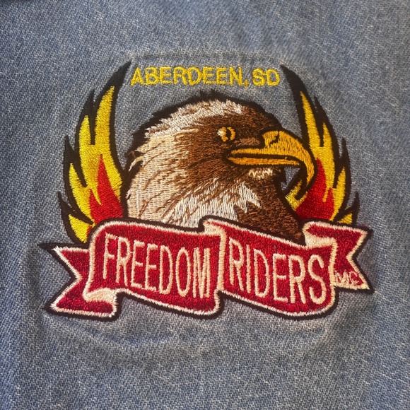 Three Rivers Denim Biker Vest XL Freedom Riders Eagle Patch Motorcycle Rally USA - Picture 5 of 9